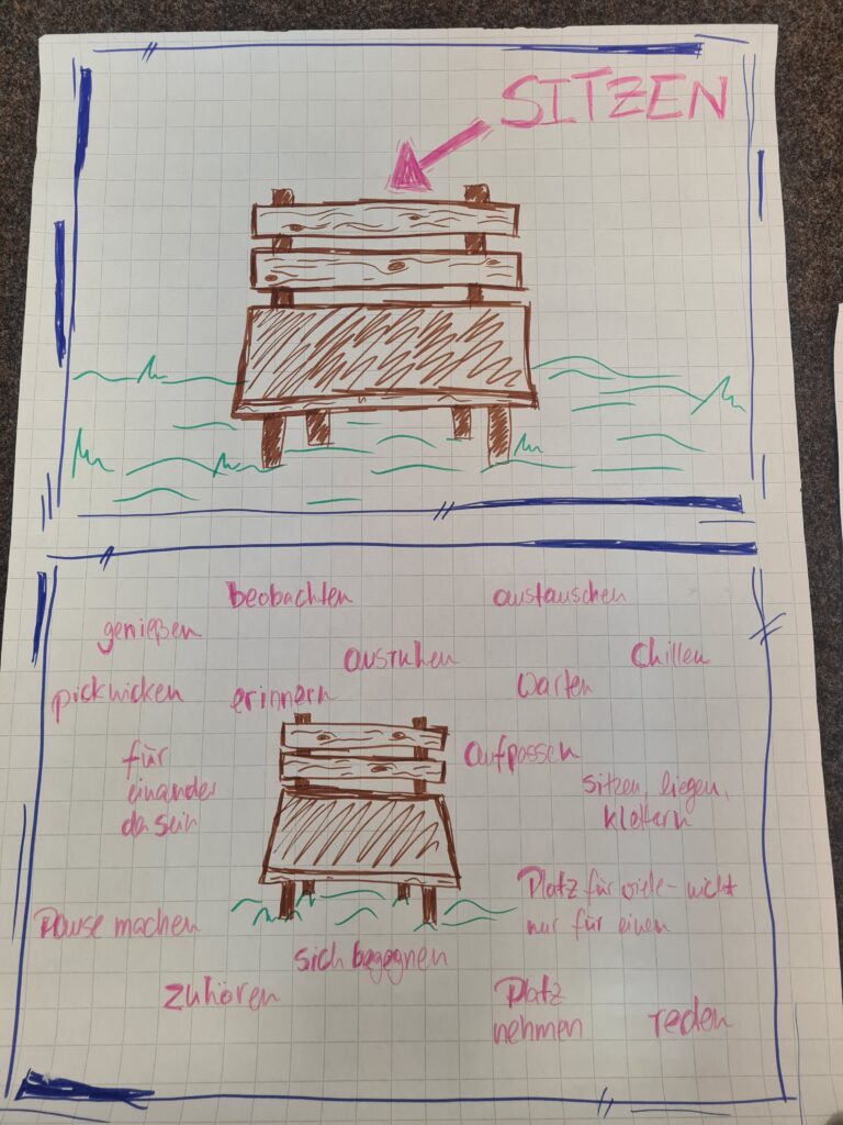 gezeichnetes Bild von einer Bank